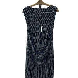 Jennifer Lopez Black White Geometric‎ Sleeveless Dress Gold Chain Detail Size XL